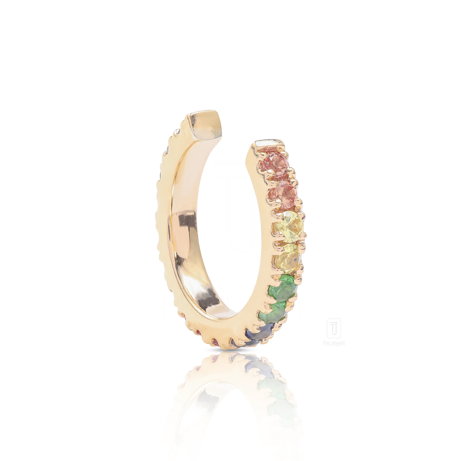 14k Gold Multi Sapphire Cuff Earrings (Single Pc.)-Gift For Mother's Day Jewelry