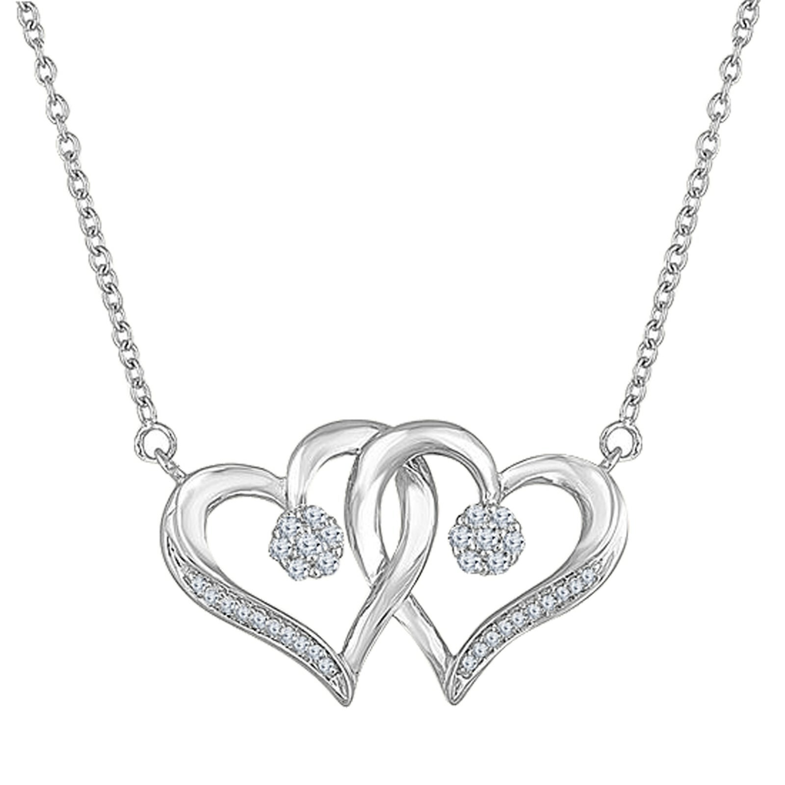 【STONEHENgE】Silver Material Two Heart Necklace SC1778 Diamond Double Heart Necklace 1/4 ct tw Sterling Silver