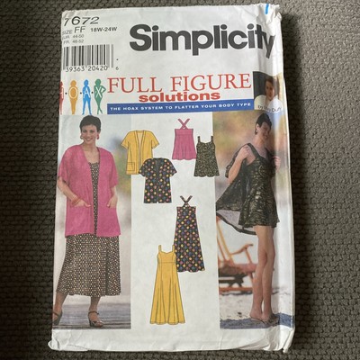 SIMPLICITY 7672 WOMEN'S PLUS JACKET SUNDRESS SHORTS PATTERN-UNCUT-18W-24W