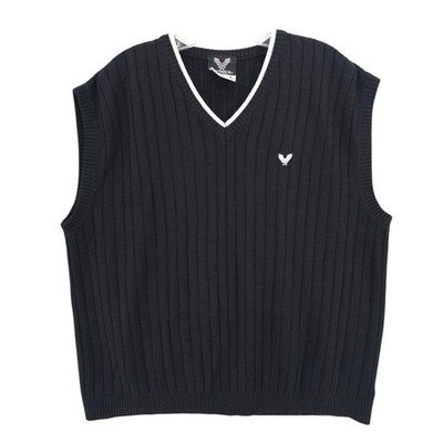 AVIREX Sweater Vest Black Knit White Embroidered Logo Y2K 90s Men's LARGE