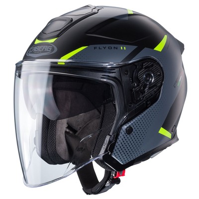Motorrad Caberg Flyon II Boss Jethelm (schwarzmatt/grau/neongelb) Gr: L (59)