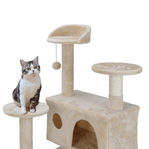 53" Cat Tree Furniture Kitten House Play Tower Scratcher Beige Condo Post Bed