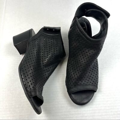 L'idea by Lori Women s Size 38 - 7.5 Perforated Leather Open Toe Black Bootie