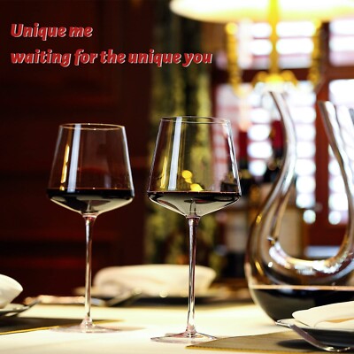 Physkoa Modern Wine glasses with tall long stem set of 4, Crystal Square wine...