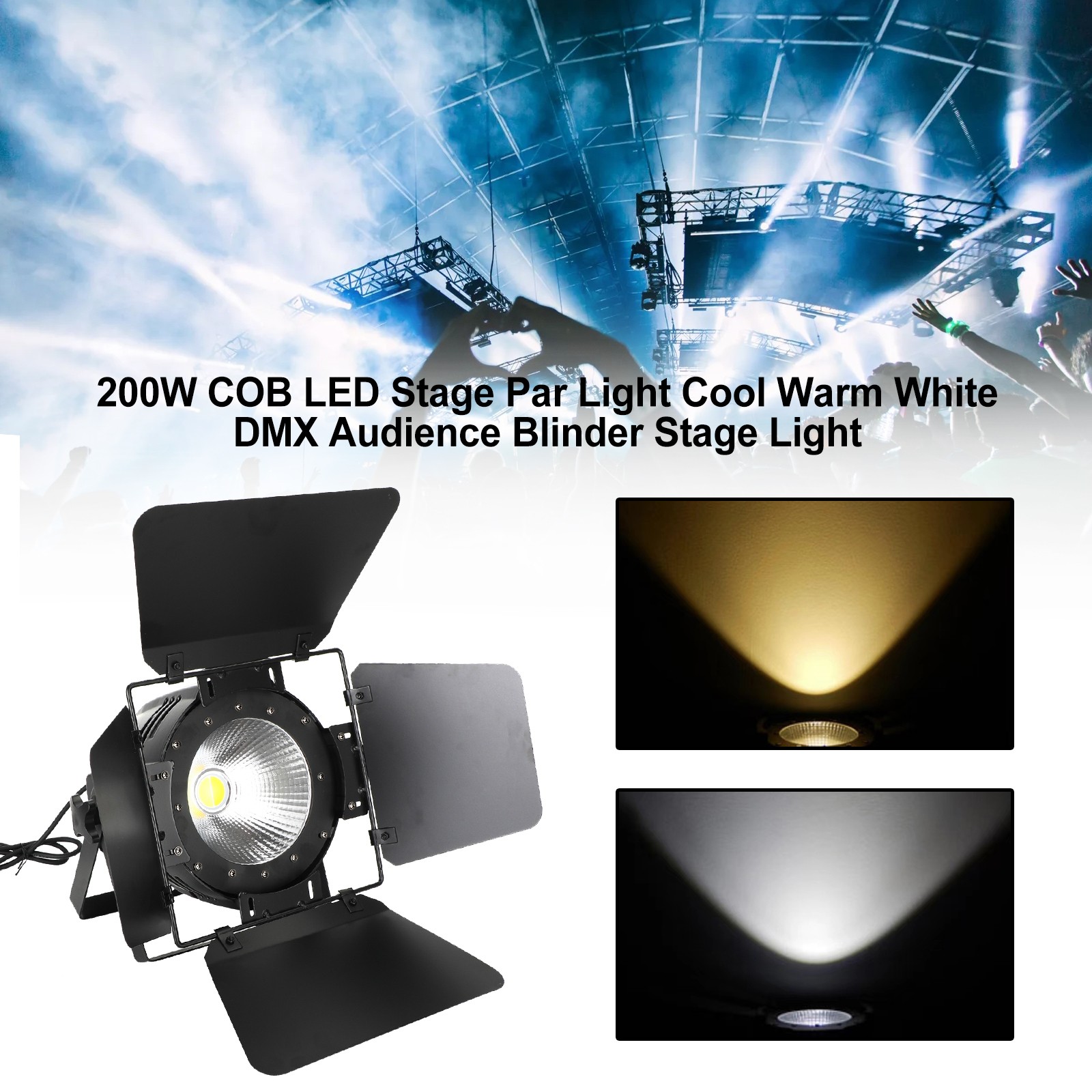 200W COB LED Stage Par Light Cool Warm White DMX Audience