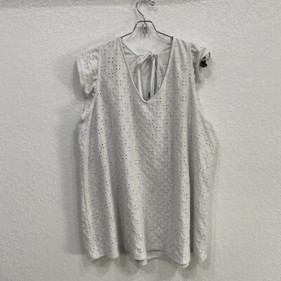 Ava & Viv White Eyelets Casual Stretch See Tru Shirt Womens Size 2X