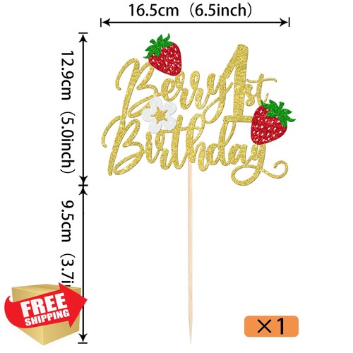 Strawberry 1st Birthday Cake Topper Berry First Decor Gold