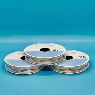 3-pack Easter Little Carrots Ribbon - 3/8in x 12ft Roll 100% Polyester