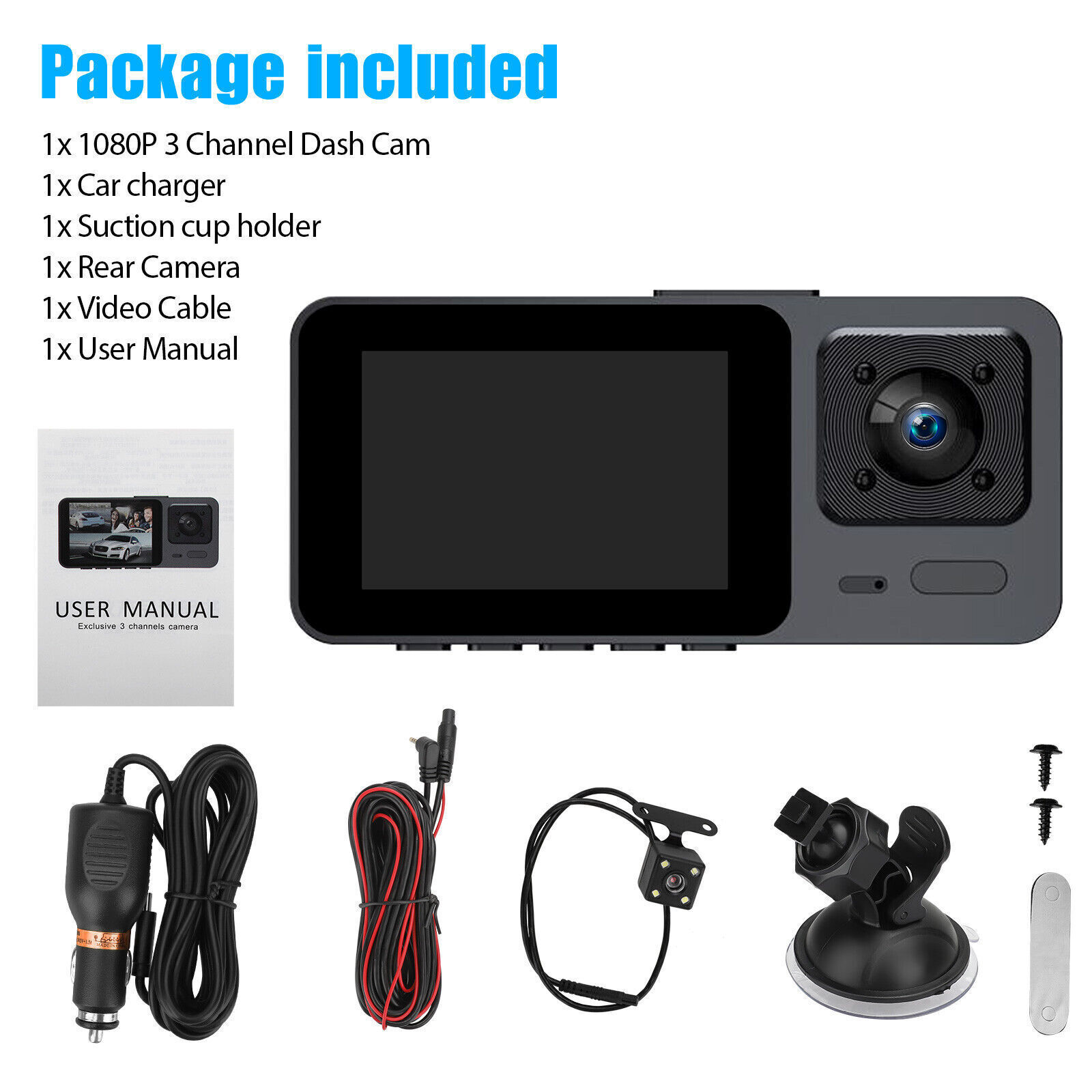 4K 3 Lens Dash Cam Car DVR Front Camera Driving Recorder G-Sensor Night Vision