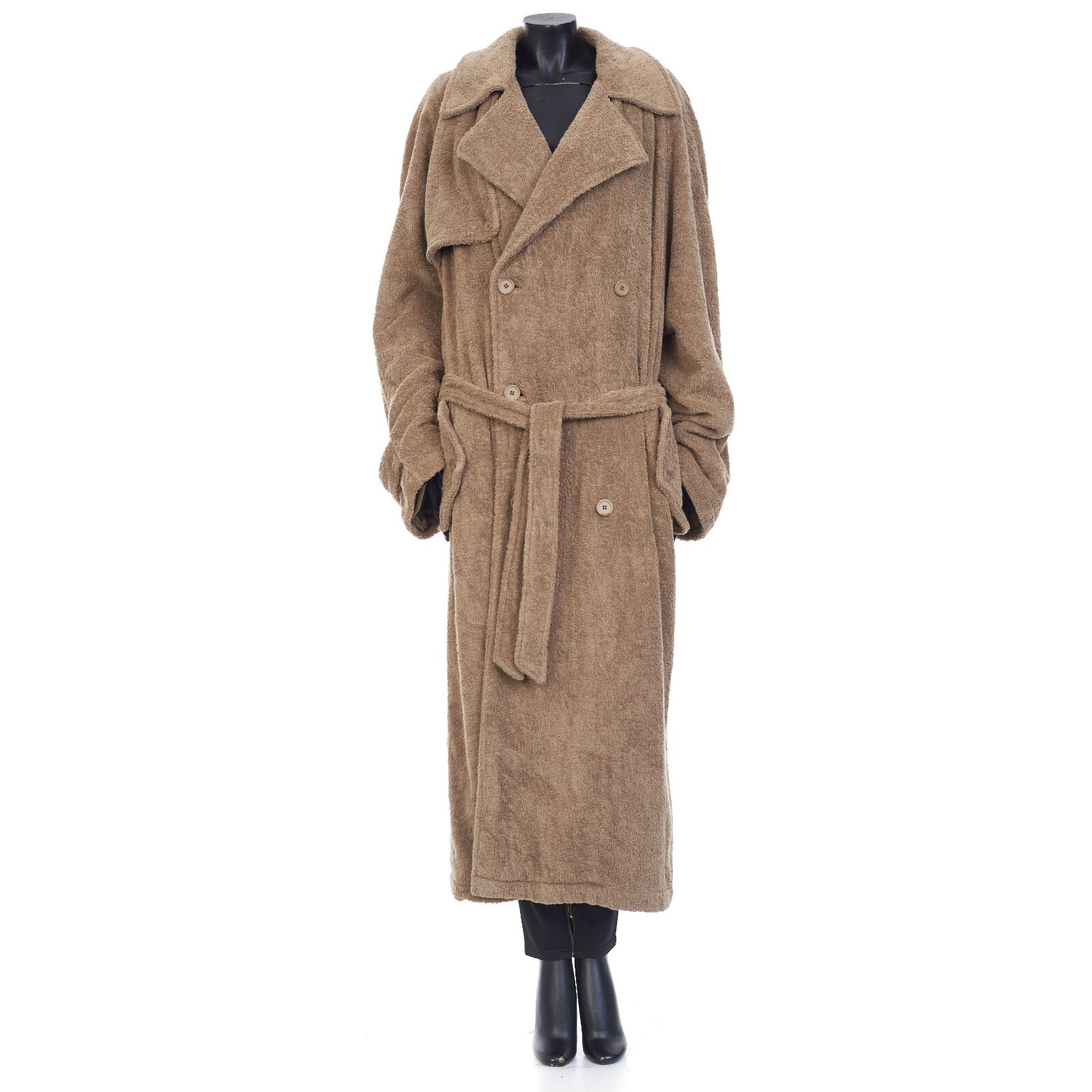 Pre-owned Balenciaga 2790$ Double-breasted Towel Trench Coat In Neutral Beige