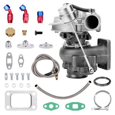 T3 T04E 420HP Universal Turbocharger 0.63 A/R Kit & Oil Feed Drain Return Lines