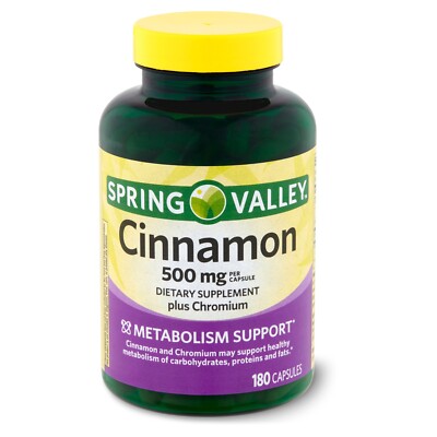 Spring Valley Cinnamon Plus Chromium Capsules 500 mg 180 Count 