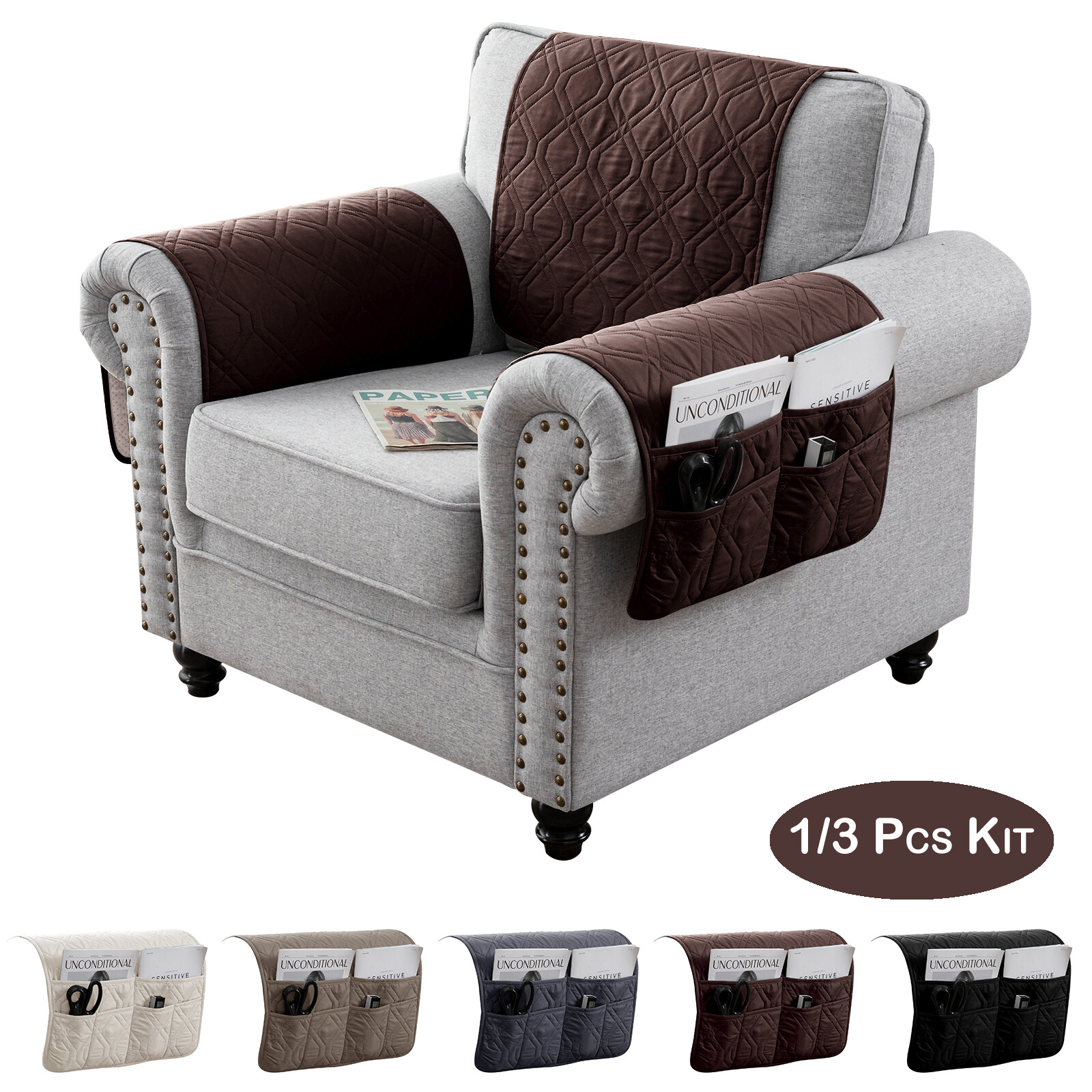 NEW Waterproof Quilted Sofa Couch Armcover with Storage Bag 