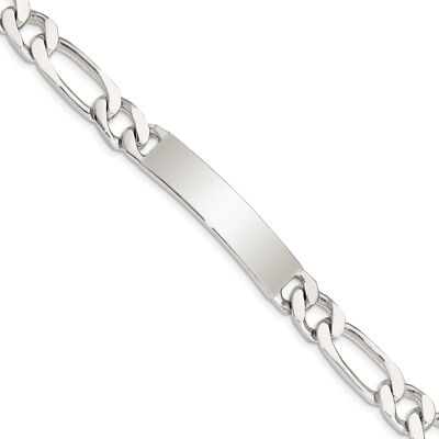 Pre-owned Sterling Silver 8.5inch Polished Engraveable Figaro Link Id Bracelet Qid109