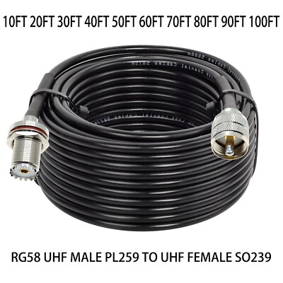 30FT 100feet RG58 UHF male PL259 TO  Female SO239 connector Lot RF Coax cable
