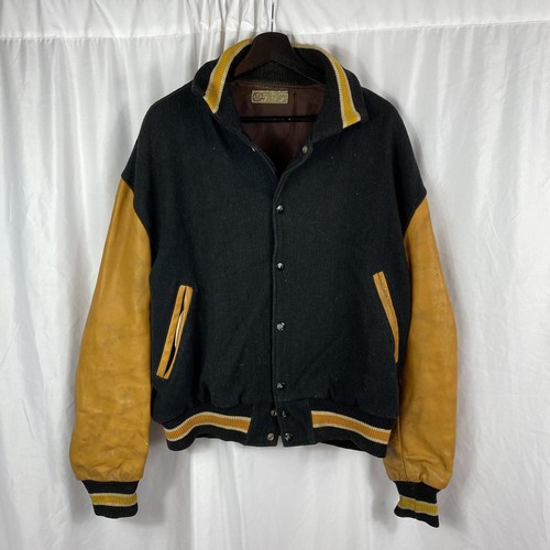 Vintage 1950s Flying Goose Leather & Wool Letterman Jacket X-Large