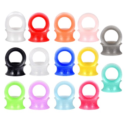 ULTRA THIN EAR SKINS TUNNELS-Gold Glitter Silicone Ear Gauge-Soft Ear plugs-PAIR