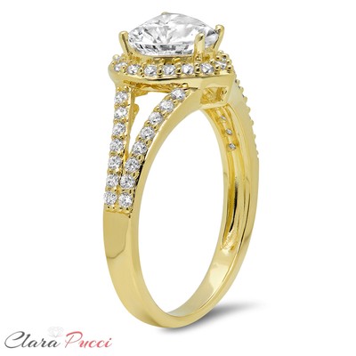 Pre-owned Pucci 1.75 Heart Split Shank Moissanite Classic Bridal Statement Ring 14k Yellow Gold In White/colorless