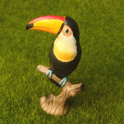 Toucan Black Yellow Red Bird Lifelike Figurine Fairy Garden Terrarium Decor Toy