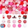 Silicone Beads for Valentine's Day,120pcs 15mm Rubber Focal Beads for Pens Keychain Bracelet Lanyard Making Kit
