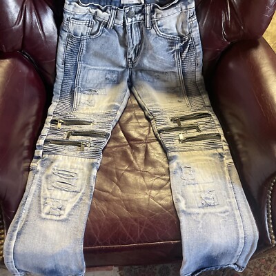 Encrypted Denim Skinny Blue Jeans Boys Size 8 Acid Wash Distressed