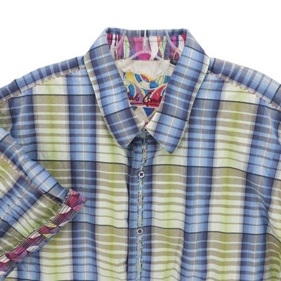 ROBERT GRAHAM Short Sleeve Shirt Flip Cuff Embroidered 100% Cotton Size XL