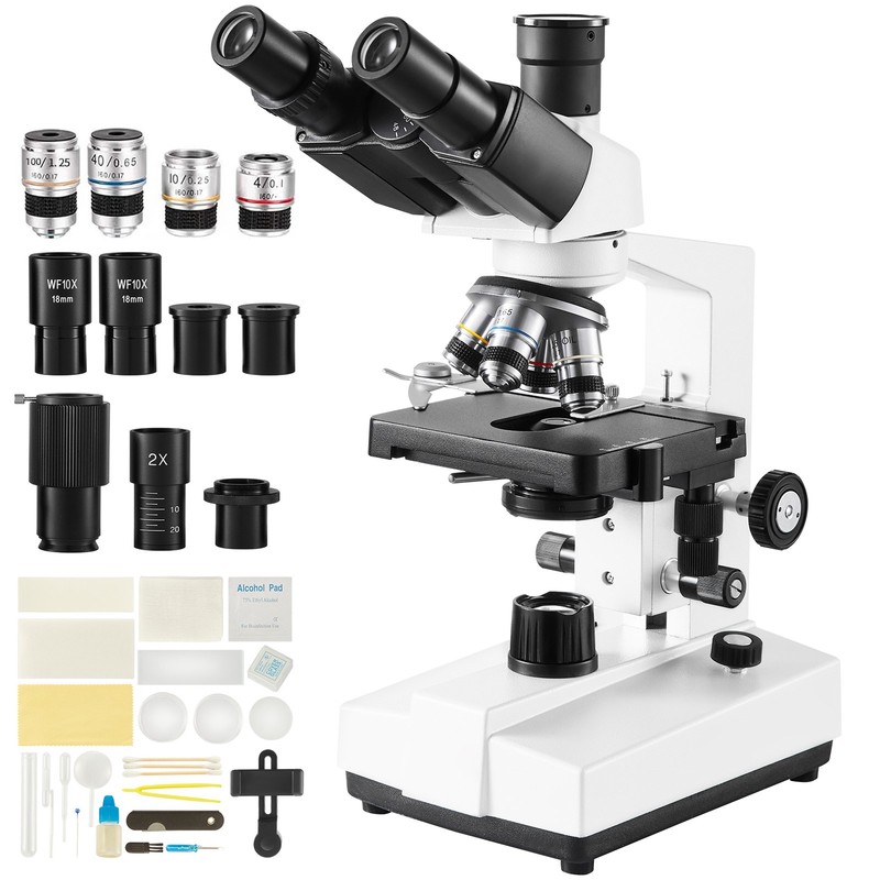 Lab Compound Trinocular Microscope 40X-5000X Two-Layer 3D Mechanical Stage LED