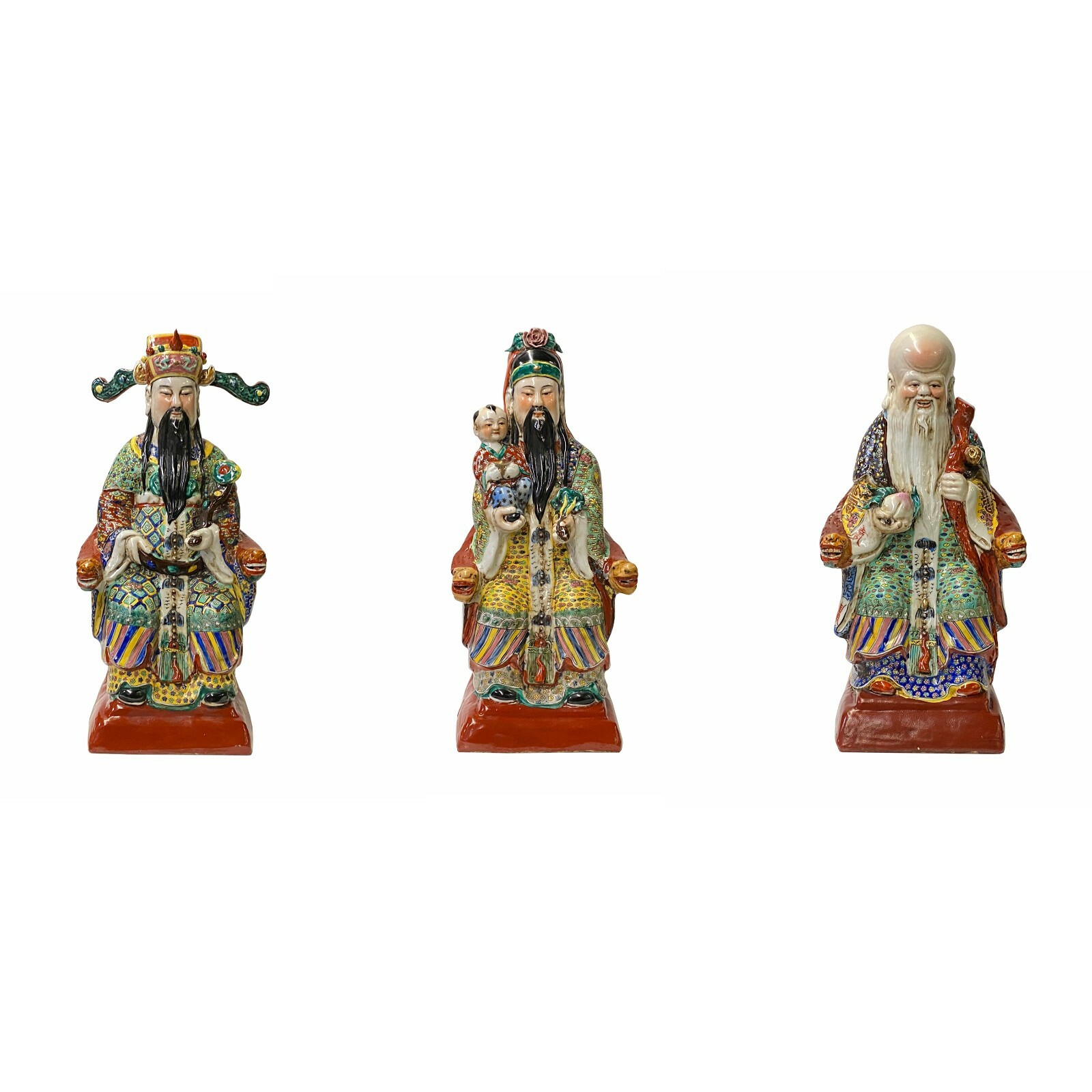 Chinese Canton Color Mixed Fenghsui Fok Lok Shao Figure Set ws1589S Chinese Canton Color Mixed Fenghsui Fok Lok Shao Figure Set ws1589S