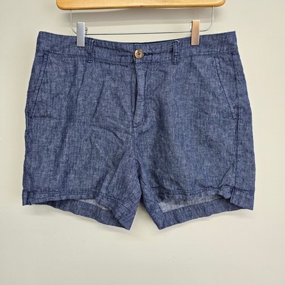 Old Navy Everyday High Rise Shorts Womens 10 Blue Herringbone Linen Blend Casual