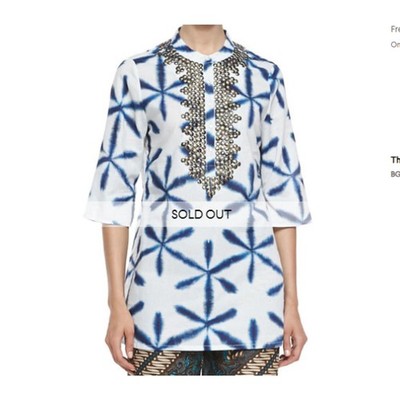 NWT Figue Jasmine Tie-Dye Bead-Neck Tunic blue white XS $295