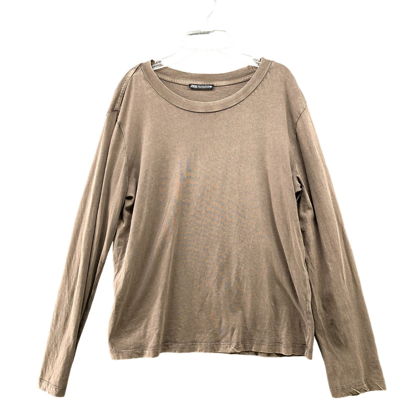 Tシャツ・カットソー REGULAR DISTRESSED COTTON T-SHIRT Zara Long Sleeve T Shirt Mens Large L Brown Burnout