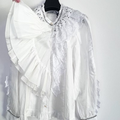 COACH COACH 1941 PRAIRIE RUFFLE BLOUSE LAYERED STUDDED COTTON LINEN BLEND WOMEN'S 4