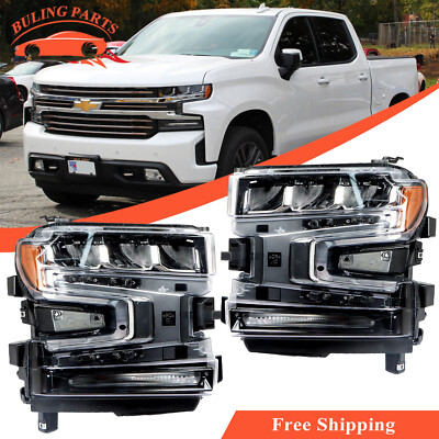 Pair LH+RH LED Headlights Headlamps For 2019 2020 2021 Chevrolet Silverado 1500