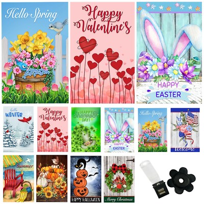 Garden Flags (Set of 10) 12x18 Inch Double Sided Yard Flags Seasons Holidays