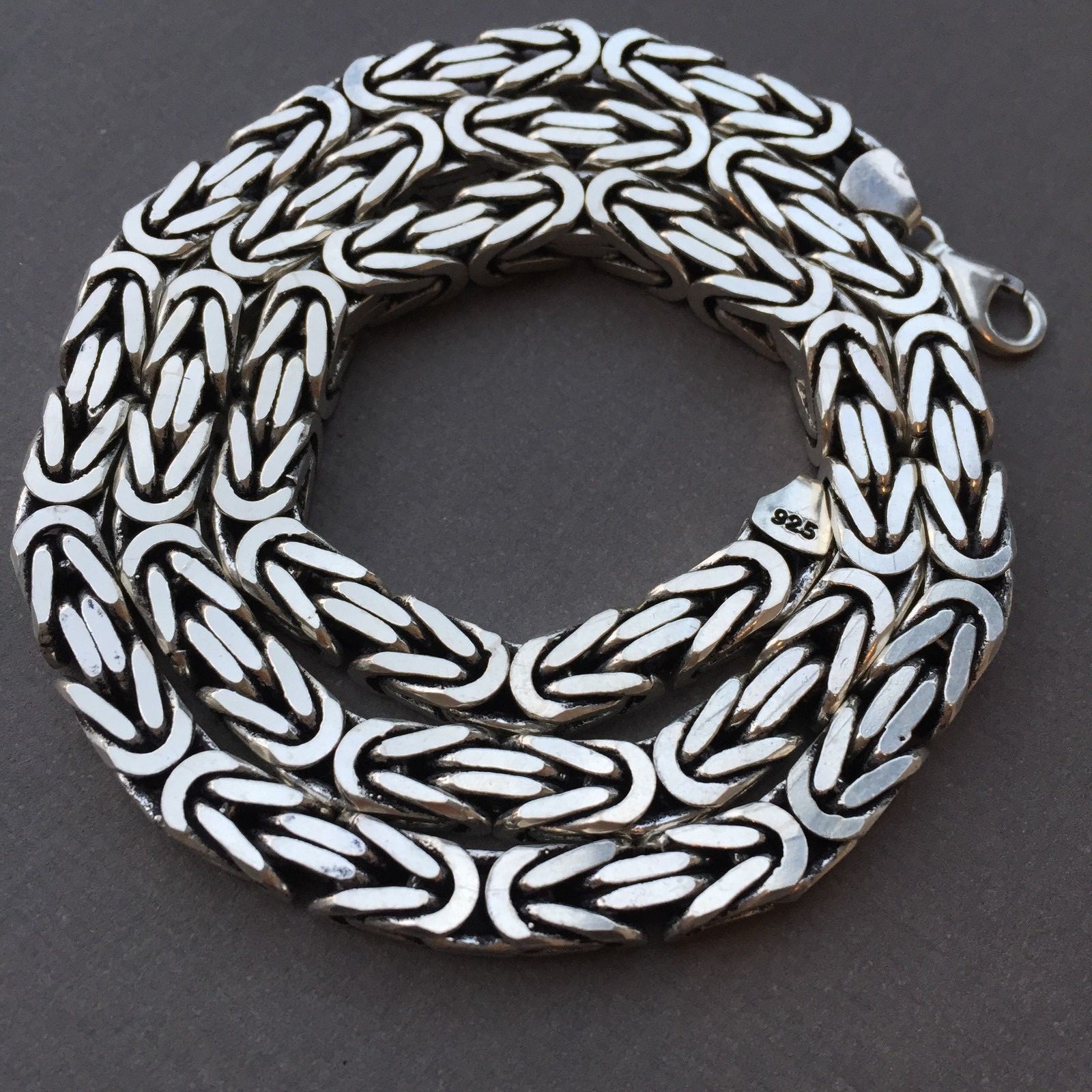 Pre-owned Handmade Mens Bali Byzantine Box Chain Necklace Oxide 377gr 28inch  In Silver