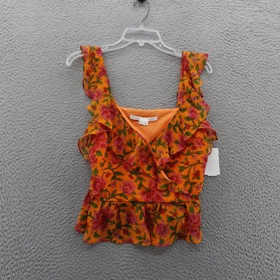 Veronica Beard Orange Floral Ruffle Wrap Peplum Silk Tank Top Size 4 Blouse NEW
