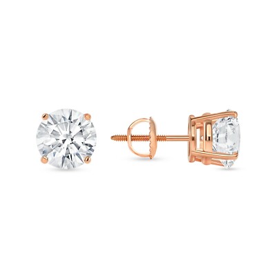 Pre-owned Shine Brite With A Diamond 6 Ct Round Earrings Studs Solid 14k Rose Gold Brilliant Cut Screw Back Basket In White/colorless