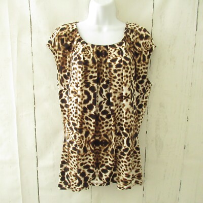 Worthington Top XL X Large Leopard Animal Print Sleeveless Pleated