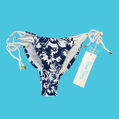 Beach Bunny The Side Skimpy Bottom Blue/White Floral Flor 961 Bottoms NWT Size L
