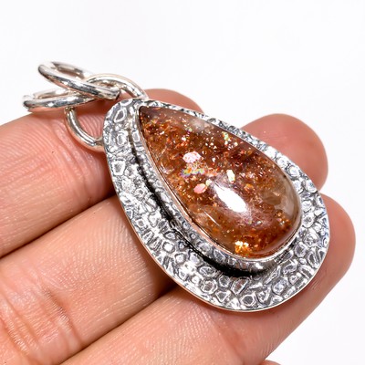 Sunstone Gemstone Vintage Style Handmade 925 Sterling Silver Pendant 2'' GSR-3877