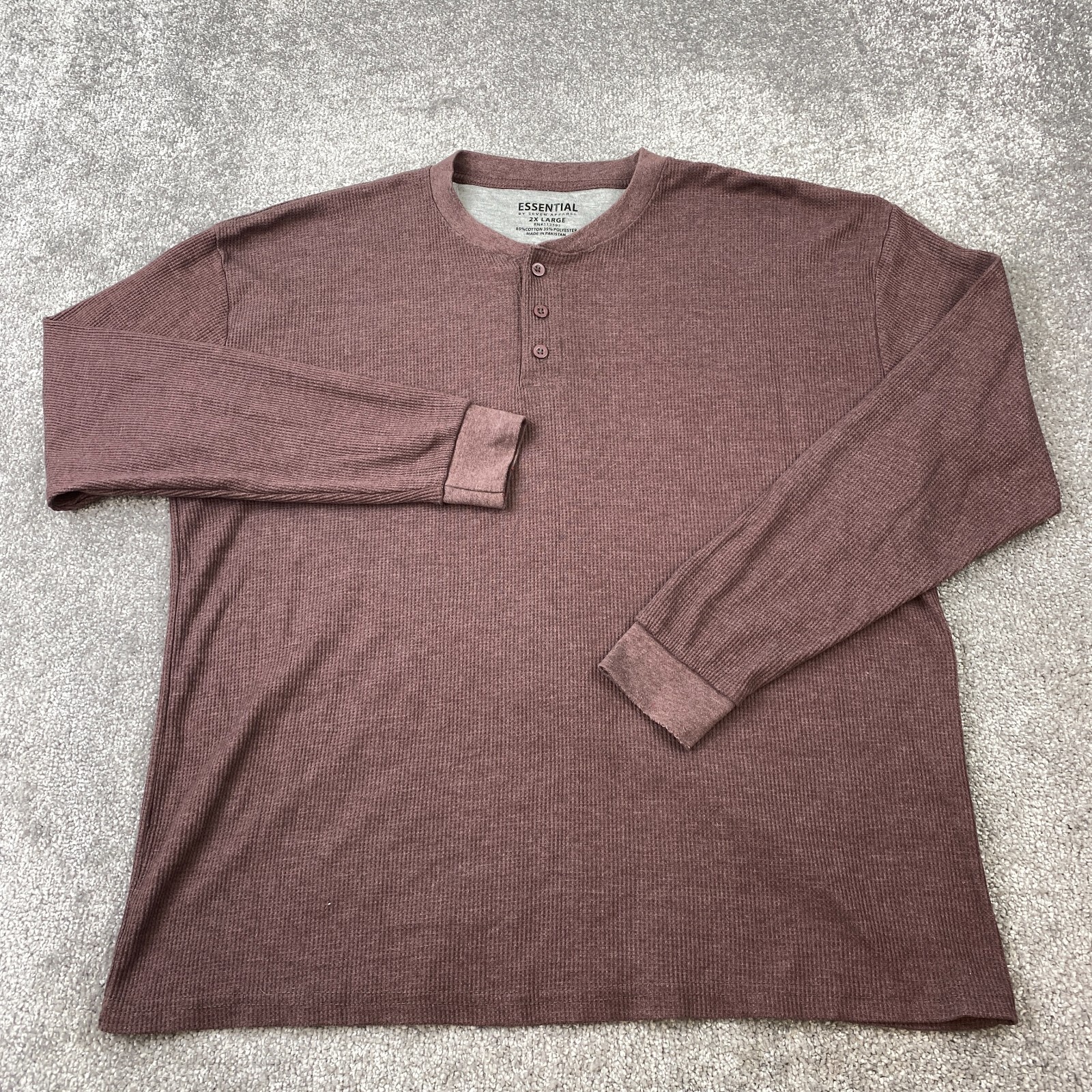 Essential by Seven Apparel Waffle Knit Henley Shirt Mens 2XL