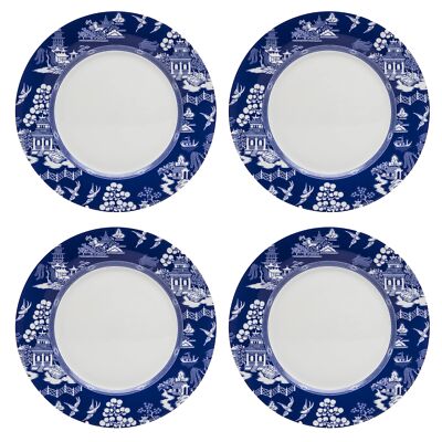 7.5-Inch, (Blue Willow Scene) Set of 4 Dessert/Salad Plates, Made of Bone China