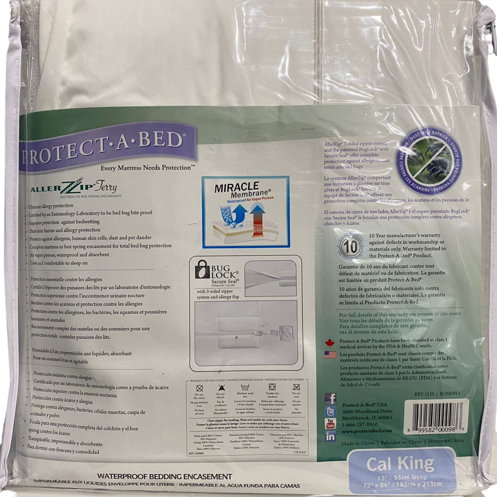 Protect-A-Bed waterproof MATTRESS PROTECTOR ENCASEMENT CAL KING ALLERZIP Terry