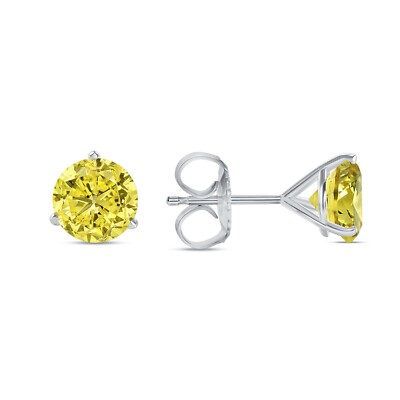 Pre-owned Shine Brite With A Diamond 4.50 Ct Round Cut Canary Earrings Studs Solid 14k White Gold Push Back Martini