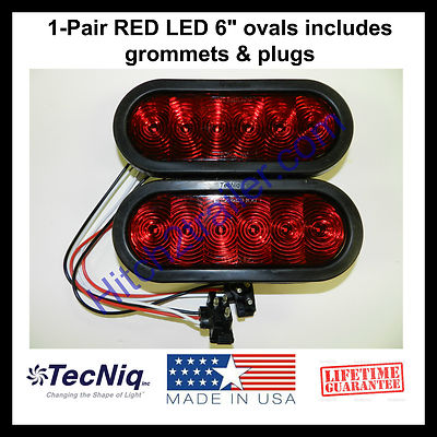 (2) Trailer Truck LED Sealed RED 6'' Oval Stop/Turn/Tail Light TECNIQ USA 