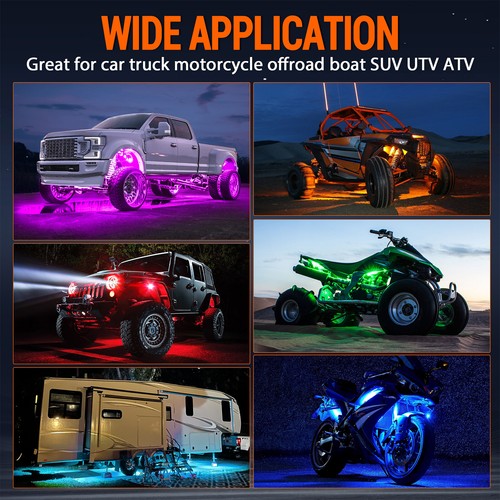 12 Pods RGB LED Rock Lights, 3 Control Way Bluetooth Remote & Fob Underbody Lamp