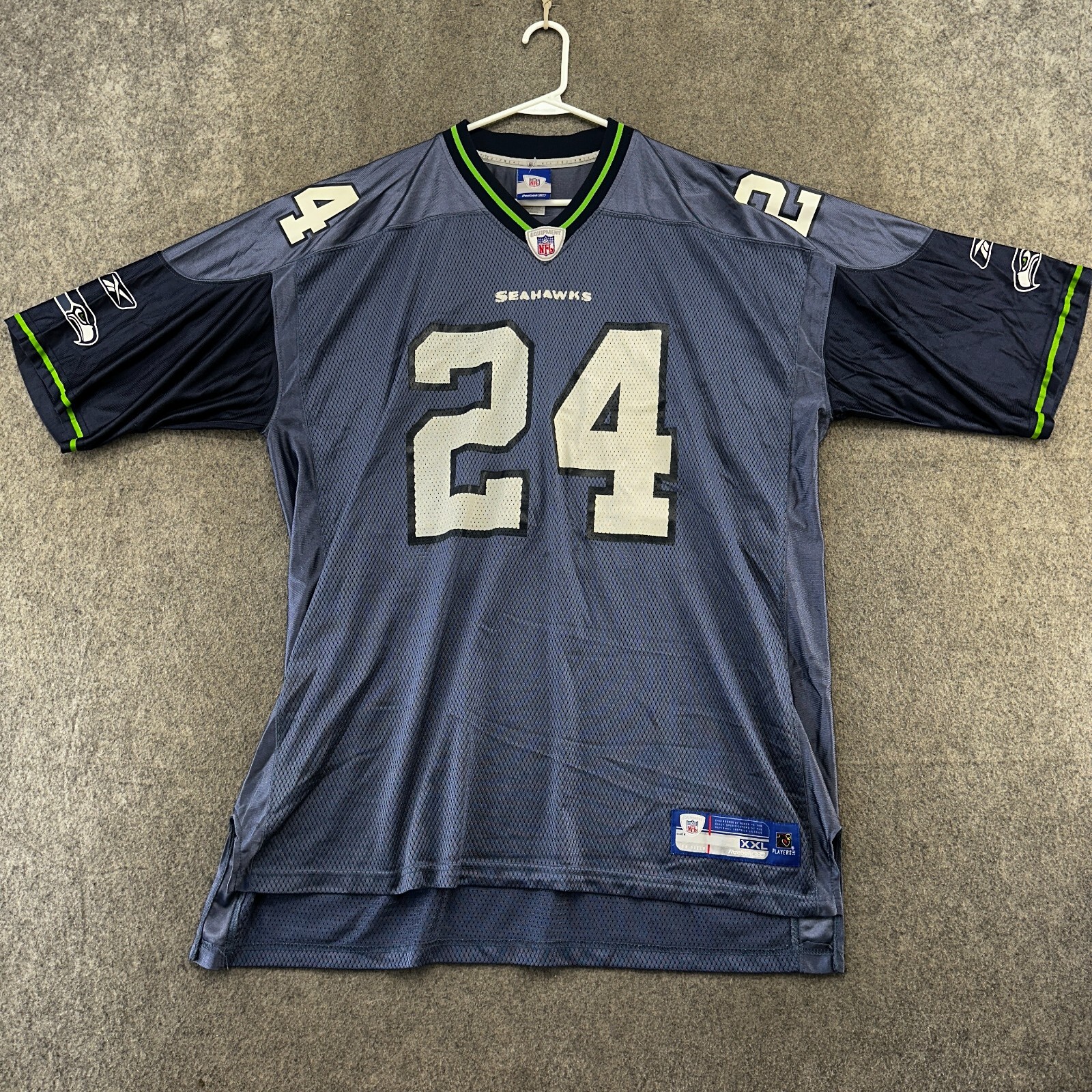 VTG Seattle Seahawks Jersey Mens 2XL Blue Marshawn Lynch #24