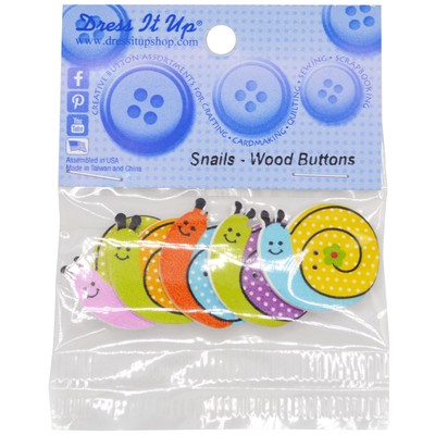 6 Pack Dress It Up Embellishments-Snail Wood DIUBTN-1G5LG