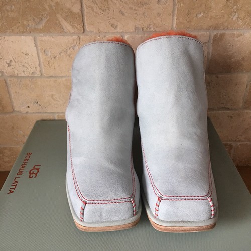 Pre-owned Ugg Court Mule Eckhaus Latta Sky Grey Mandarin Orange Leather Heels Size Us 8
