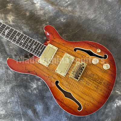 Semi Hollow Body PRS Electric Guitar Spalted Maple Top HH Pickups Gold Hardware